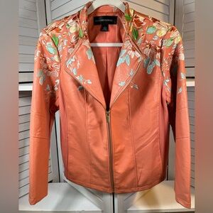 NWOT COLLEEN LOPEZ EMBROIDERED FAUX LEATHER JACKET